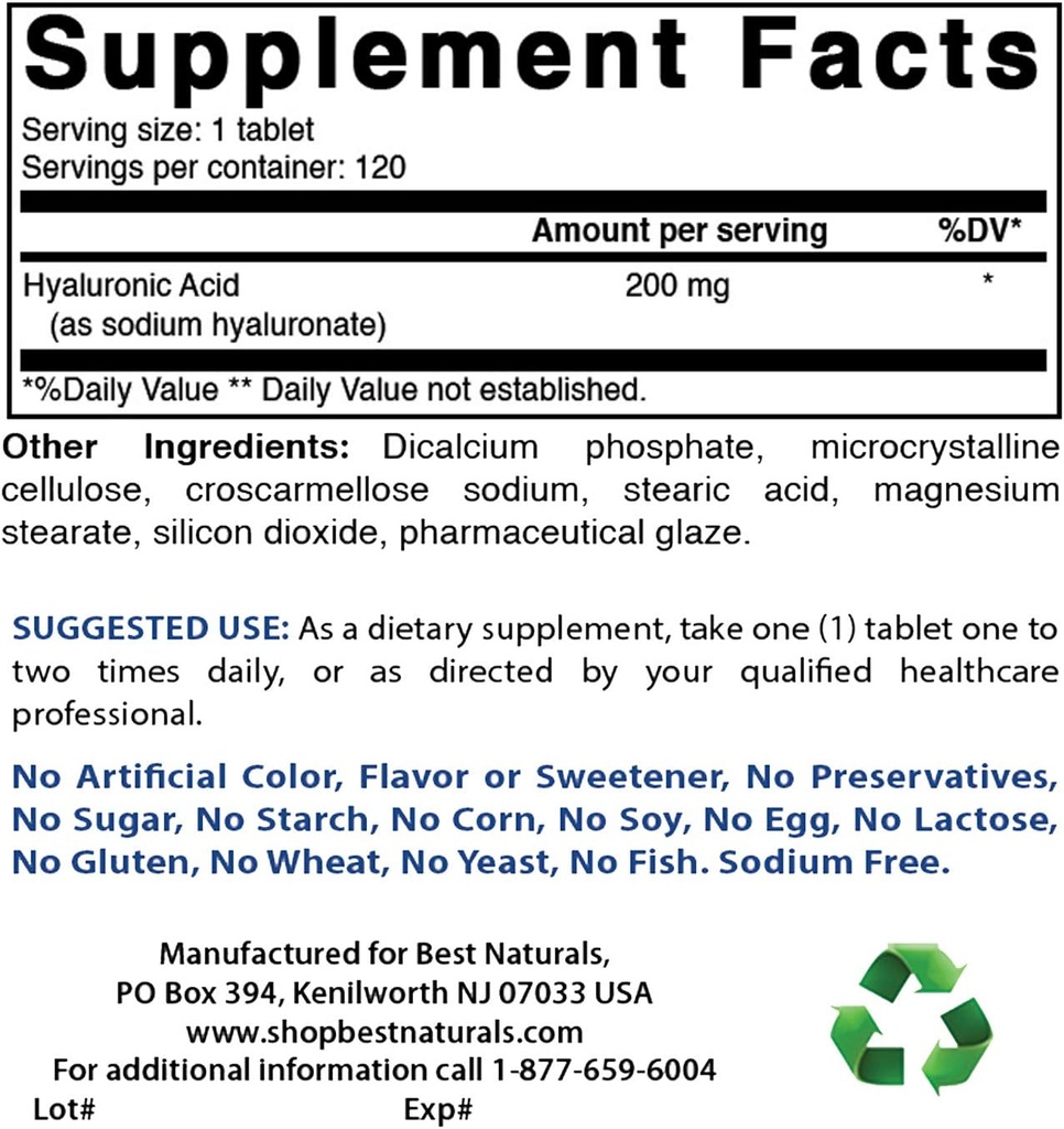 Best Naturals Hyaluronic Acid 200 mg & COQ10 100 mg