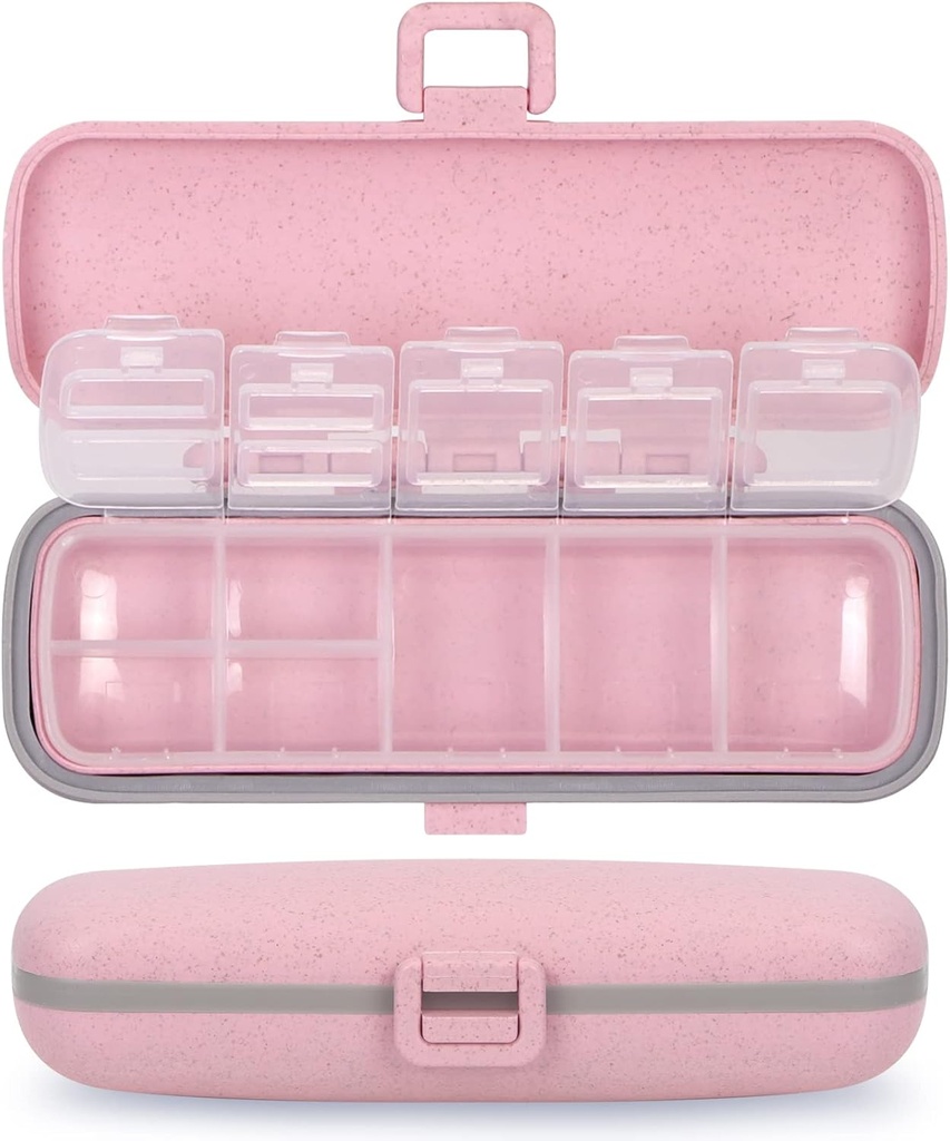 Nature touch Pill Organizer, 7 Karşılaştırma Pill Box Portatif Seyahat Hekimliği Purse veya Pocket 7 Günü Pill Akrilik Storage Case with Lock for Vitamin Drug Fish Oil Supplements Pink