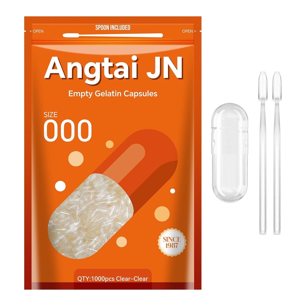 Boş Gelatin Capsules Boyut 000 Pill Gel Caps Pure Bovine Clear (1,000 Count) Gluten Free, Non-GMO, Hell Sertifikalı Kiti DIY Your Own Supplements için 2 Spoons ile Temizleyin