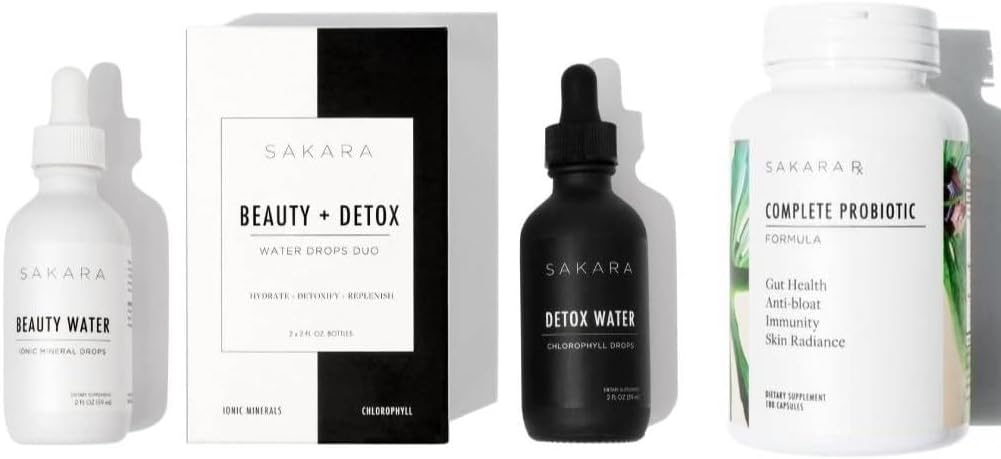 Sakara Beauty Water + Detox Water Drops & Complete Probiyotiks - Trace Mineral Drops & Chlorophyll Liquid Drops, Probiyotikler for Women Digestive Health