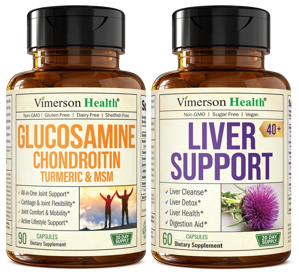 Γλυκοζαμίνη Chondroitin MSM με Turmeric Boswellia & Liver Cleanse Detox & Repair 40+ συμπλήρωμα ήπατος με 50% Silymarin Milk Thestle Extract για κοινή και ηπατική υποστήριξη
