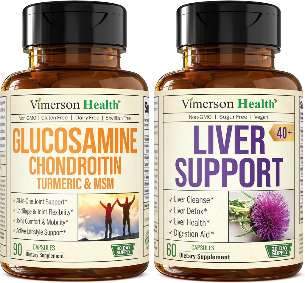 Glucosamine Chondroitin MSM, Turmeric Boswellia & Liver Cleanse Detox & Tamir 40+ Liver Supplement ile% 50 Silymarin Bu Ortak ve Canlı Destek için Bulma