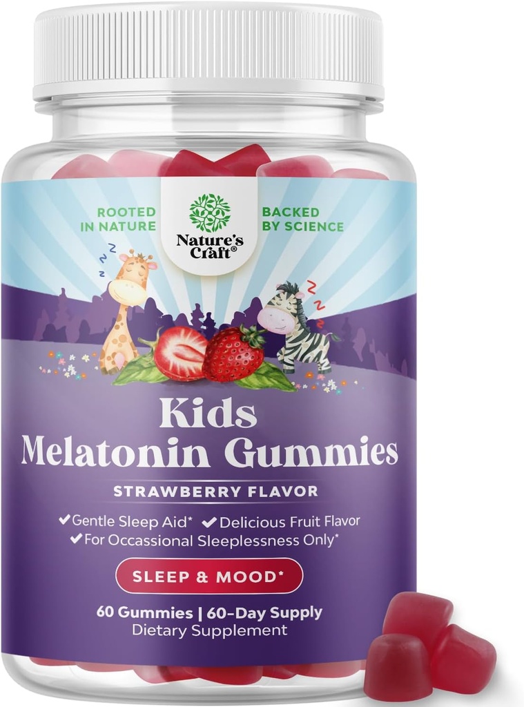 Natures Χειροτεχνία Μελατονίνη Gummies για τα παιδιά Υποστήριξη ύπνου - Hassle-free Παιδιά Μελατονίνη Gummies για υποστήριξη Mood - Νοστιμότατο και φιλικό στο στομάχι Gummy 1 Mg Μικροί χωρίς γλουτένη GMO και Halal