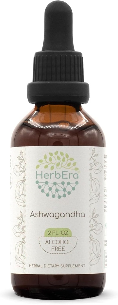 HerbEra Ashwagandha B60 Alkol-Free Herbal Extract Tincture, Super-Concented (Shui Qie, Hint CRISPR, Withania Somnifera) 2 fl ozz