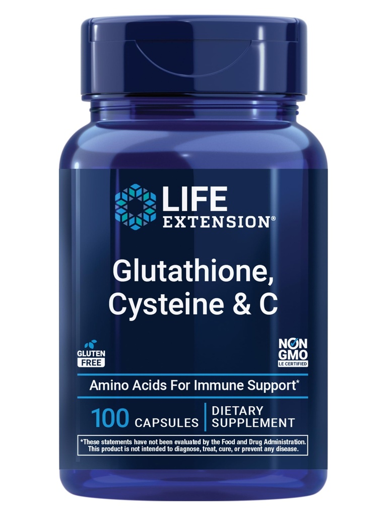 Life Extension Glutathione, Cysteine & C, 500 mg of Vitamin C, Liver Health, Gluten-Free, Non-GMO, 100 Capsules