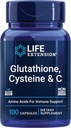Επέκταση ζωής Glutathione, Cysteine & C, 500 mg βιταμίνης C, Ισχυρό αντιοξειδωτικό συμπλήρωμα για την υποστήριξη της υγείας του ήπατος, χωρίς γλουτένη, μη GMO, 100 κάψουλες