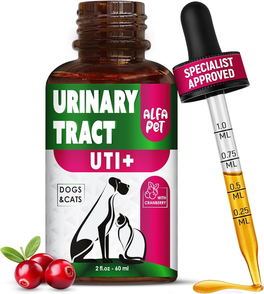 Сat Urinary Tract Infection Treatment with Cranberry – Dog UTI Treatment to Care for Bladder – Cat UTI Treatment for Kidneys – Preventive Support for Renal Health in Drops – 2 Oz