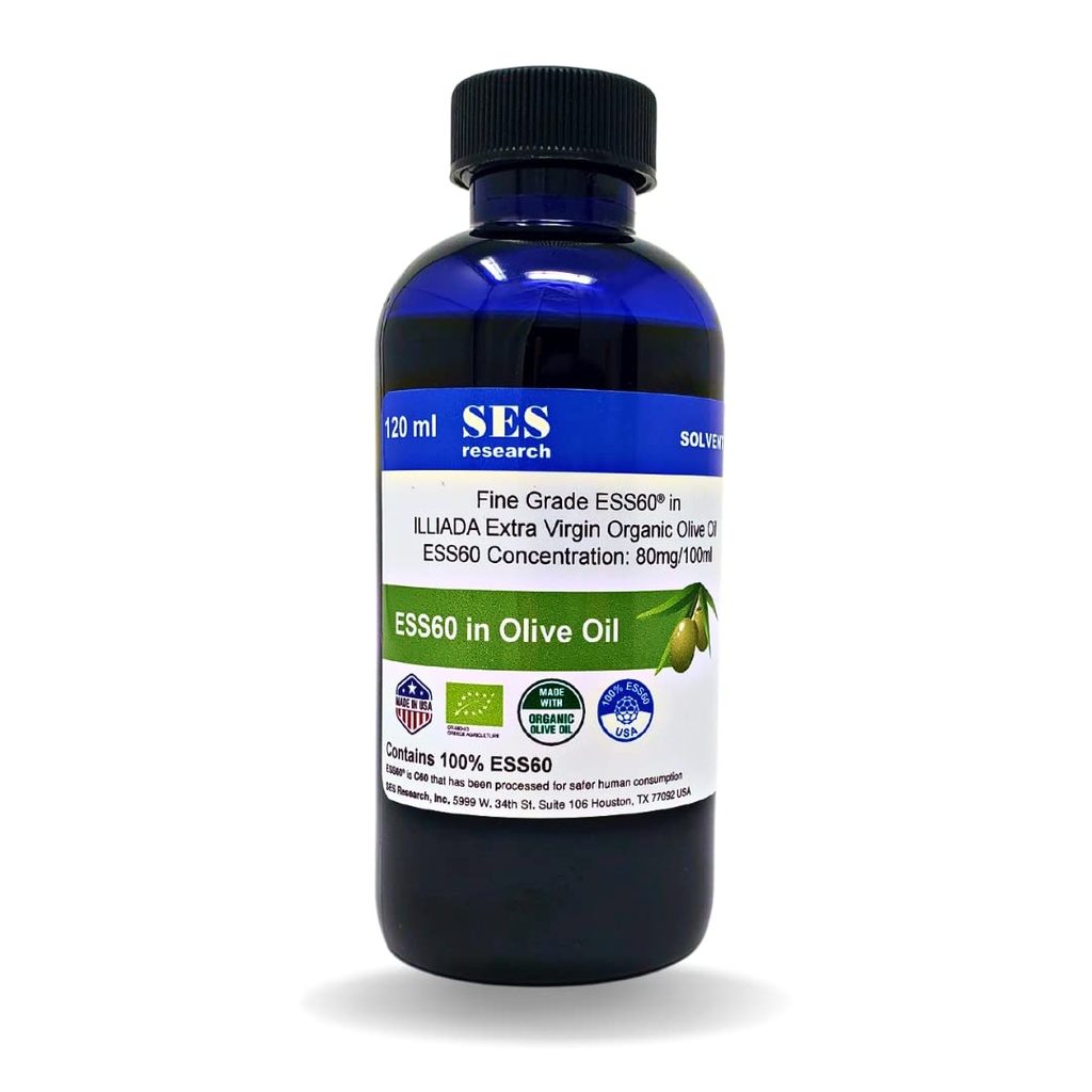 SES Research Fine Grade C60-120 ML Organik Ekstra Virgin Zeytinyağı -% 99.99 En yüksek boylu Karbon 60-Anti-Aging-Boost Energy - Nootropics Antioxy Supplement-Better Sleep-Focus-Longevity-Immunity-Longevity-Immunity