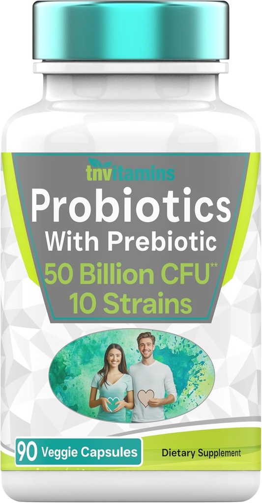 Probiyotikler Prebiyotik: 50 Milyar CFU - 10 Strain - 90 Vegetarian Capsules | Digestive Health, Gut Health, & Immune Support* | for Men & Women