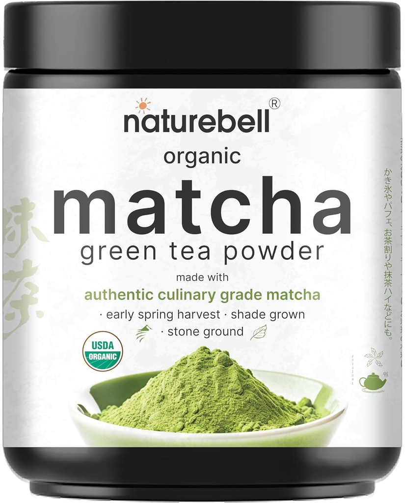 NatureBell Organic Matcha Green Tea Toz, 2 Pounds | Unsweetened with Zero Sugar, Culinary Grade, Potent Early Harvest, Fine Stone Ground - Vegan, All Purpose, Great for Matcha Latte