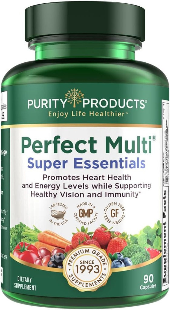 Προϊόντα καθαρότητας Perfect Multi Super Essentials - Multivitamin + Φρούτα και Λαχανικά + Προάγει την υγιή ημέρα και τη νύχτα Όραμα που διαθέτει λουτεΐνη, Ζεαξανθίνη και Black Currant Extract - 90 κάψουλες