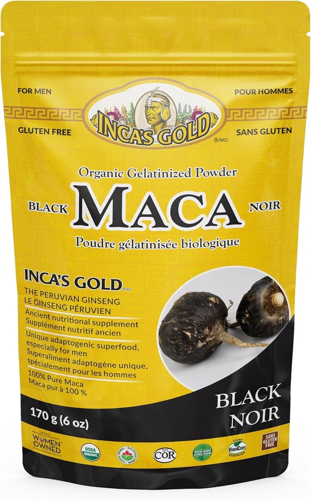 Inca's Gold Organic Black Maca Gelatinized Root Powder for Men, 170g