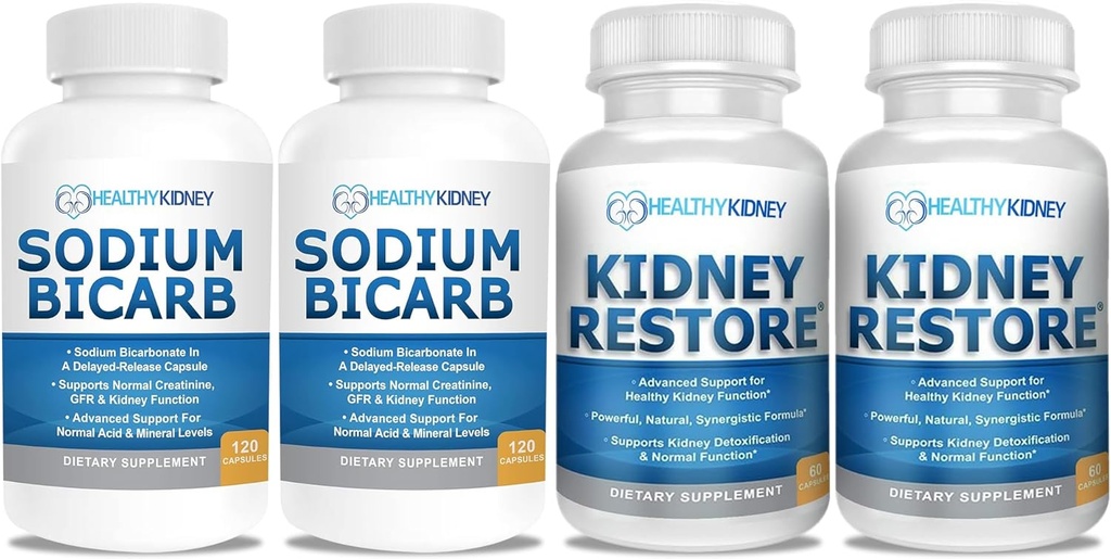 sodyum Bikarbonat, asit Relief için 650 mg Capsules, alkalinity 120 Pills 2Pack + Kidney Restore Kidney Cleanse ve Kidney Health Supplement, 60 caps - 2 Pack Capsule