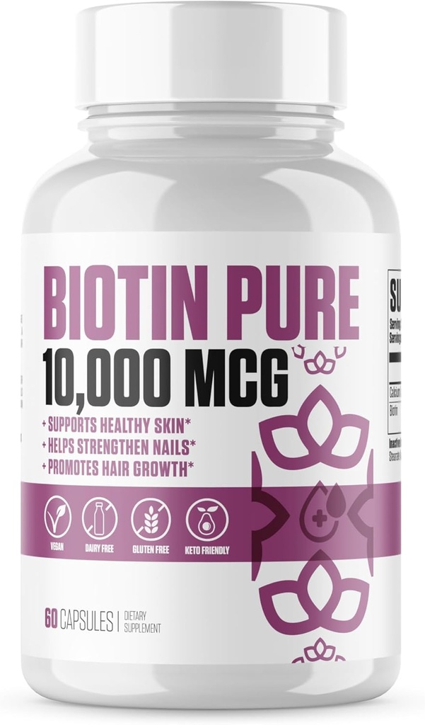 Biotin Pure 10.000 MCG + Macau | #1 New Max Dose Biotin B7 Supplement Pills for Healthier & Longer Saç, Skin & Nails | Vegan Capsules for Men & Women - 60 Servisler