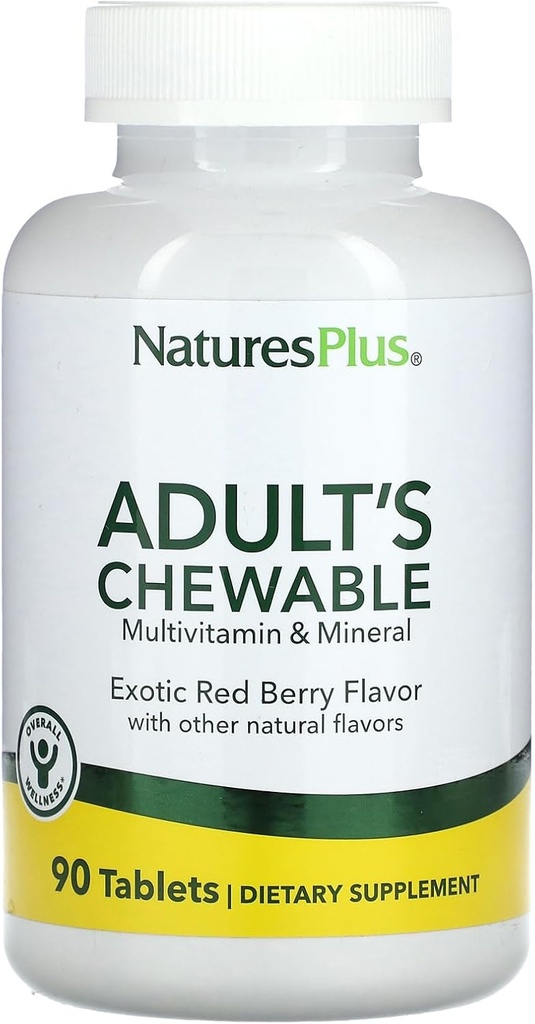 Natures Plus Adult's Chewable Multivitamin - 90 Vegetarian Tablets - Exotic Red Superfruits Flavor - Φυσικό συμπλήρωμα ολόκληρων τροφίμων για τη συνολική υγεία, την ενέργεια - Χωρίς γλουτένη - 90 Σερβιέτες