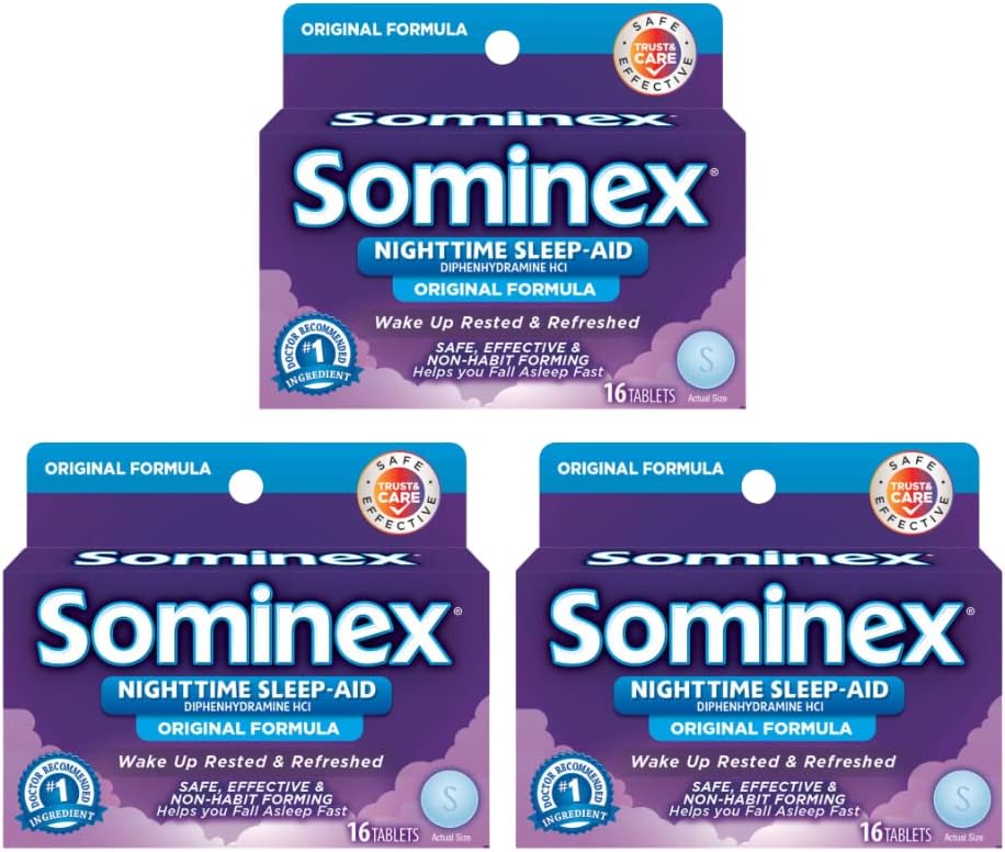 Sominex maximum Strength Night Time Sleep-Aid | Diphenhydramine HCI | Paket başına 16 inç | 3Packlets