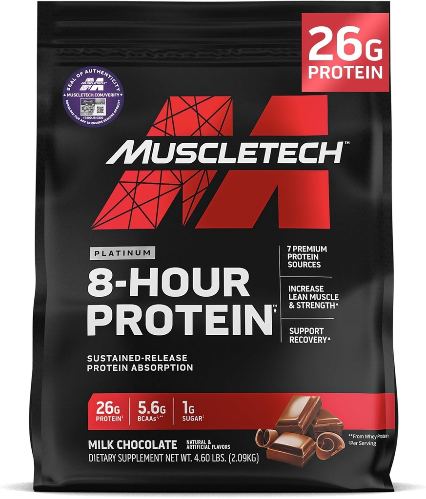 KasTech Platinum 8- Saat Protein Tozu - 7 Premium Protein Kaynağı Whey & Casein proteini ile Genişlemeli Lean Muscle, Strength & Improv Recovery - Süt Çikolata, 50 Hizmet
