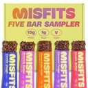Misfits Vegan Protein Barlar - Güncelleme Recipe | Plantive, Low Sugar & Carb, High Fiber Snacks | Çeşitli Örnek Paketi Flavors | Pack of 5 (1 of each Flavor)