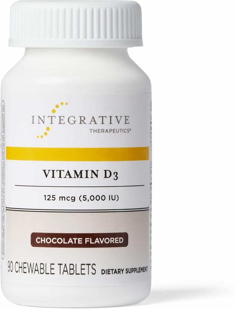 Bütünleştirici Tedaviler D3 125 mcg - Bone Health & Immune Support* - Gluten-Free & Dairy-Free Chocolate - Flavored, 90 Chewable Tabletler (90 hizmet)