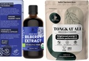 Orman Tozları Tongkat Ali for Men Tozs 200:1 Extract 5 Ounce Bag, Wild Bilberry Türlü Gözler Organik 3.4oz Şişe Bilberry Supplement for Eyes