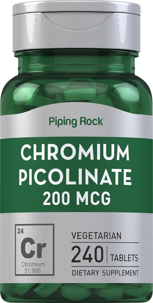 Piping Rock Chromium Picolinate 200 Live | 240 Tablet | Vejetary, Non-GMO, Gluten Free Supplement