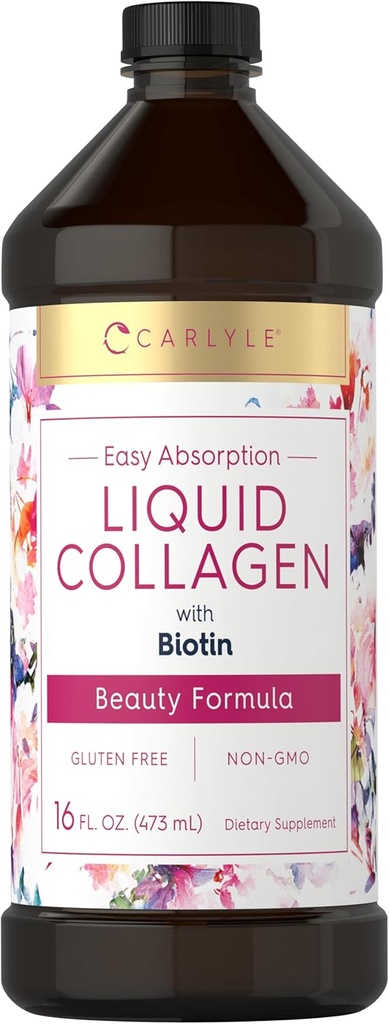 Carlyle Liquid Collagen for Women and Men | 16 fl oz | Biotin | Tip I & III | Berry Flavor | Non-GMO & Gluten Free Supplement