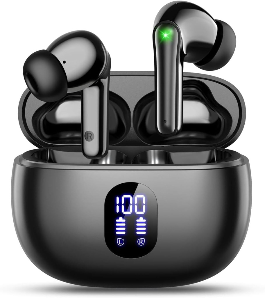 wyness Wireless Earbuds Bluetooth 5.3 Ear Buds, Hi-Fi Stereo Bass Ear Buds with 48H Playtime & LED Ekran, Hafif In-Ear Kulaklıkları Mic, IPX7 Sular, iPhone için Touch Control