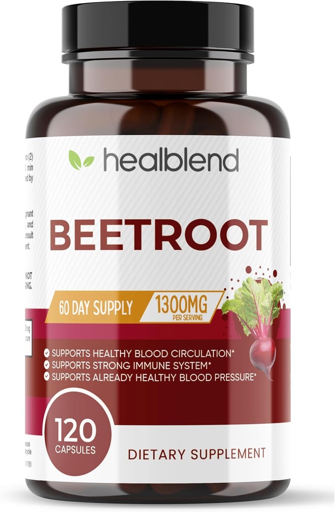 Healbend Organik Arıt Kök Kapsülleri 1300 mg - Nitrik Oksit Beets Sağlıklı Kan basıncı, Kalp Sağlığı, Sörflük Superfood - 120 Kont