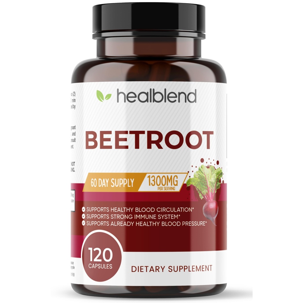Healbend Organik Arıt Kök Kapsülleri 1300 mg - Nitrik Oksit Beets Sağlıklı Kan basıncı, Kalp Sağlığı, Sörflük Superfood - 120 Kont