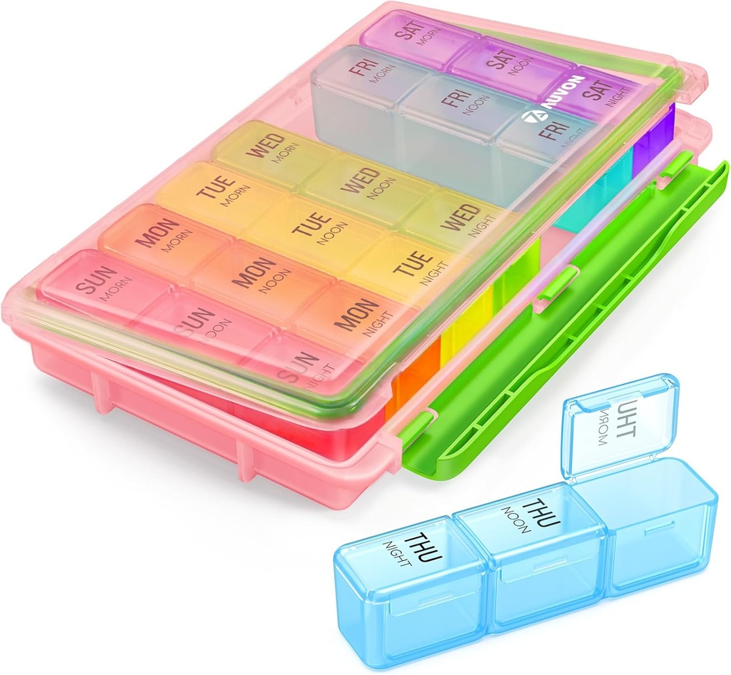 AUVON Weekly Pill Organizer 3 Times a Day with Moisture-Proof Design, Large Pill Box 7 Day Easy to Use, Portable Pill Case for Travel with Double Protection, Pill Containers for Vitamins, Drugs