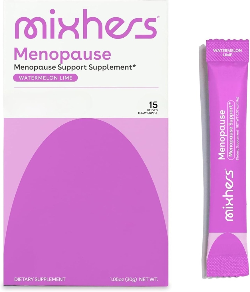 Mixhers Menopause - Menopause Support Drink Mix - Women's Menopause Supplements - Hormon Denge Çokvitamin - Maca Root & Black Cohosh - Sugar Free - Vegan - 15 İç Paketler - Watermelon Lime