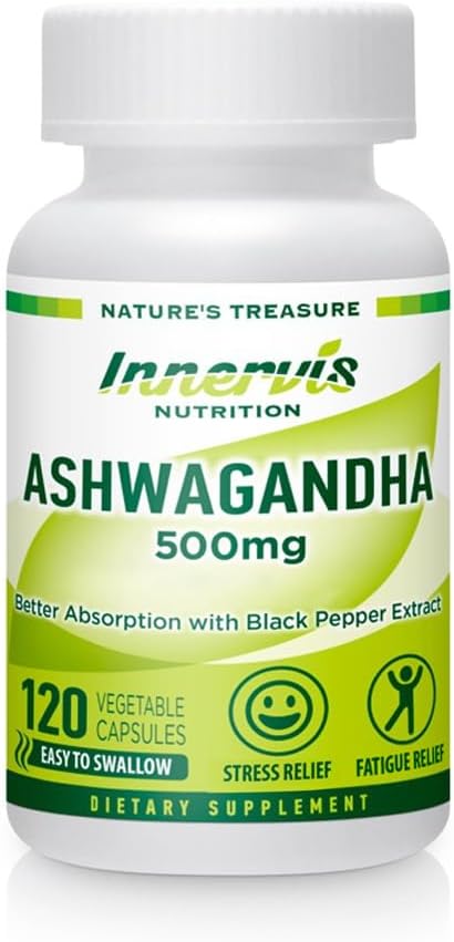 Ashwagandha 500 mg – Stres Yardımı, Mood Balance & Relaxation with Black Pepper, 120 Vegan Capsules
