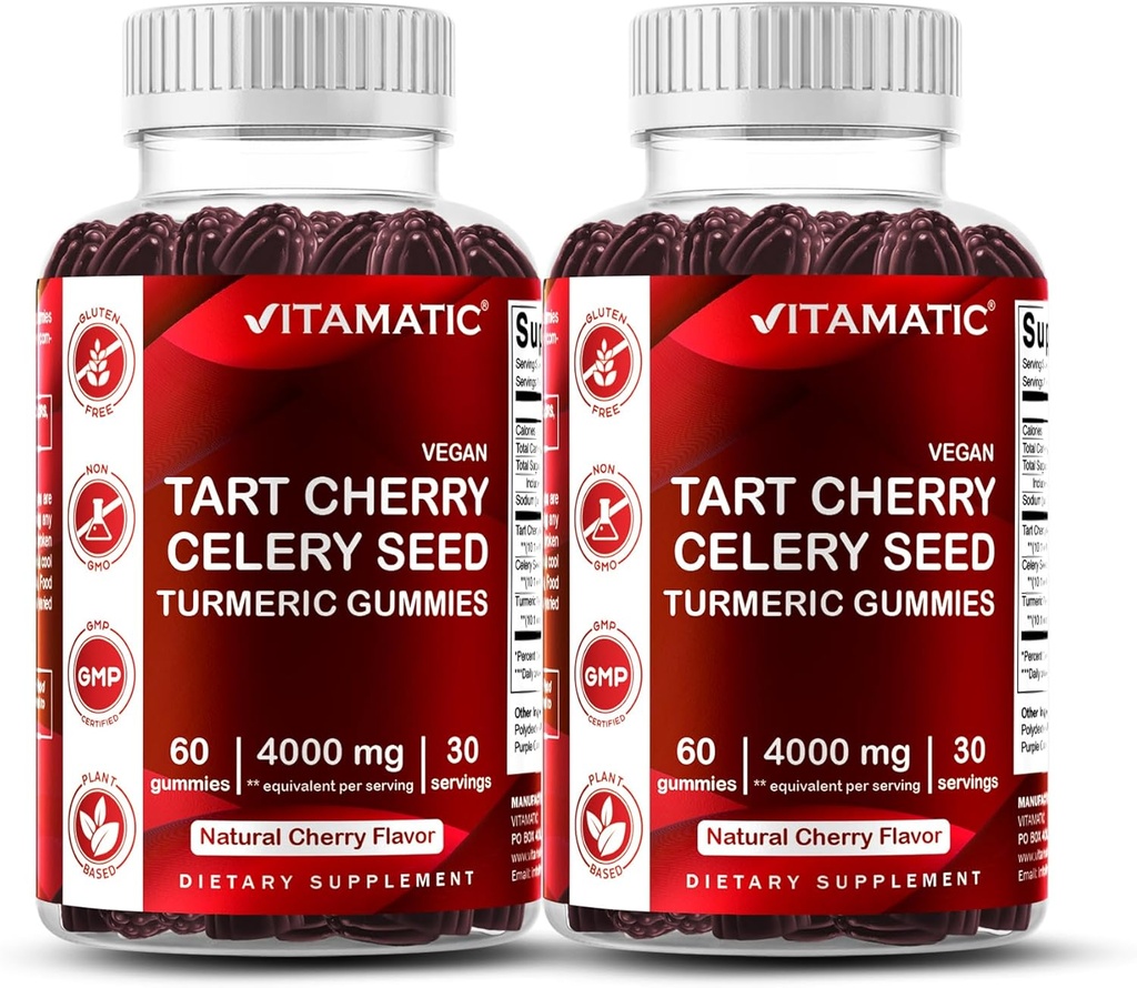 Vitamatic Tart Cherry, Celery Seed Gummies – 4000 mg 10:1 Ekstraksiyondan 400 mg) - 2Pack