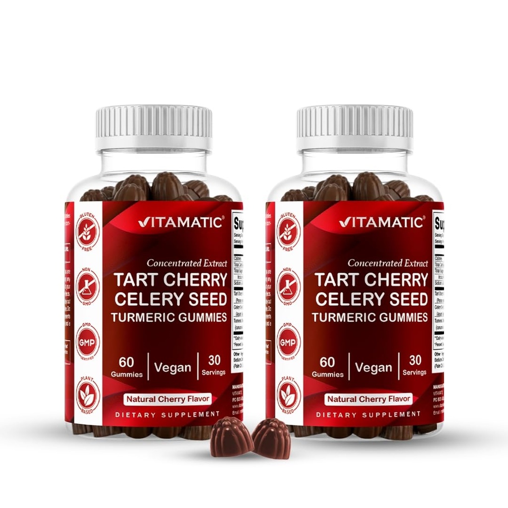 Vitamatic Tart Cherry, Celery Seed Gummies – 4000 mg 10:1 Ekstraksiyondan 400 mg) - 2Pack