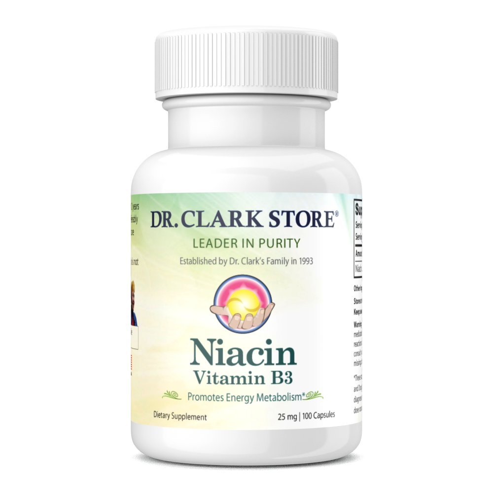 Dr. Clark Niacin (Vitamin B3) συμπλήρωμα – 25mg, 100 Ζελατίνες κάψουλες, υποστηρίζει την κυκλοφορία & υγιή επίπεδα χοληστερόλης