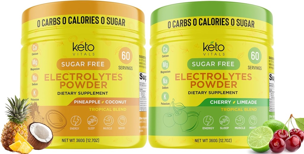 Keto Vitals Pineappale Coconut Sche with Cherry Limeade - 2 Pack Sche Zhong Electrolytes Toz - Pyum, Magnezyum, sodyum, Kalsiyum - Pinappnele Coconut & Cherry Limeade