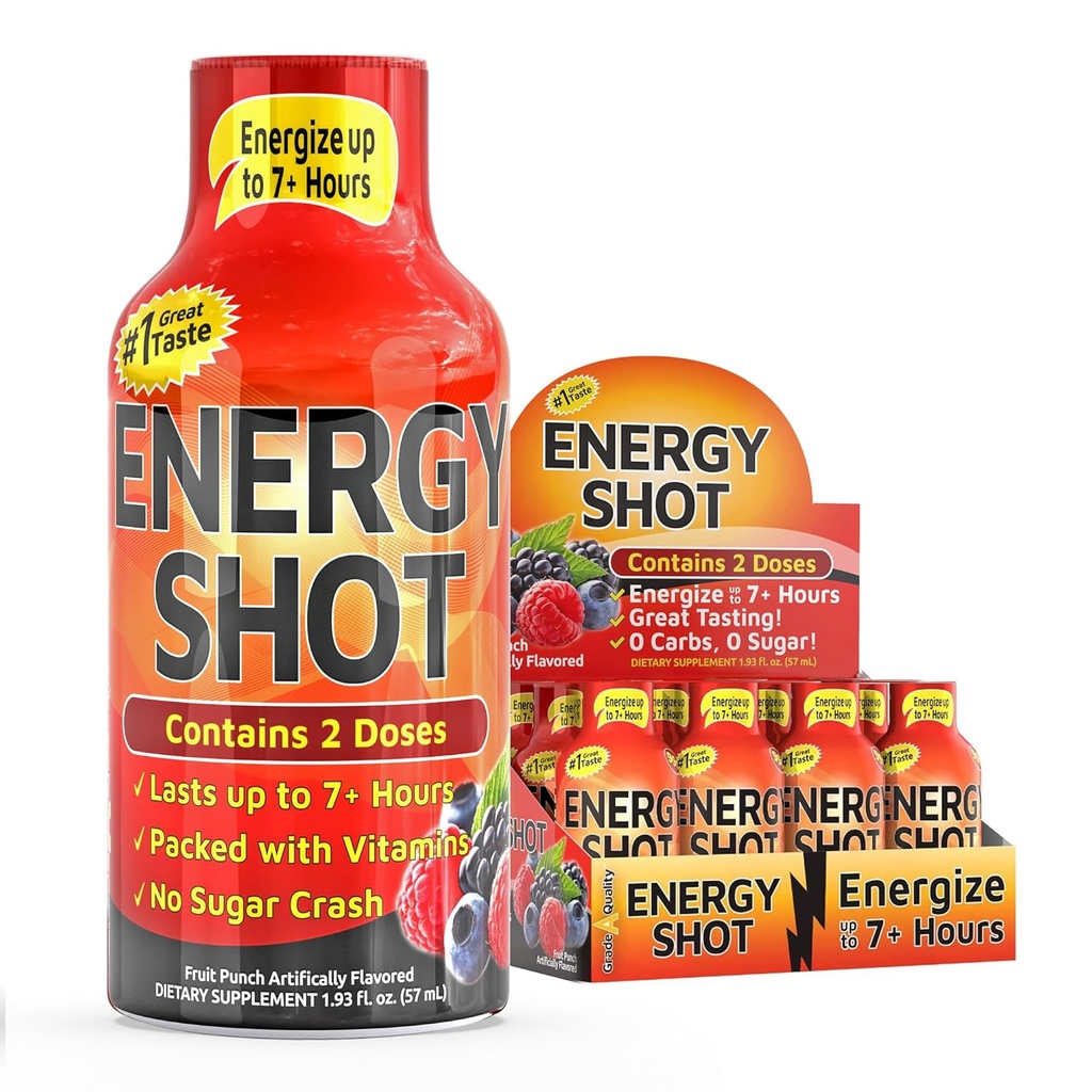 Meyveli Ekstra Kuvvetli Enerji Shot 12 pk – 260 mg Doğal Caffeine B12 B6 – Enerji ve Oda Desteği – 2 Servisler Sugar Free Zero Calorie Green Tea B-Vitamins Electrolytes Vegan - 1.93 fl oz