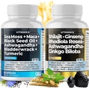 Saf Himalaya Shilajit Supplement, Sea Moss, Ashwagandha, Bladderwrack, Gingko Biloba, Organik Capsules & Trace Mineral for - Non-GMO - Vegan - Erkekler ve Kadınlar - Amerika'da Made
