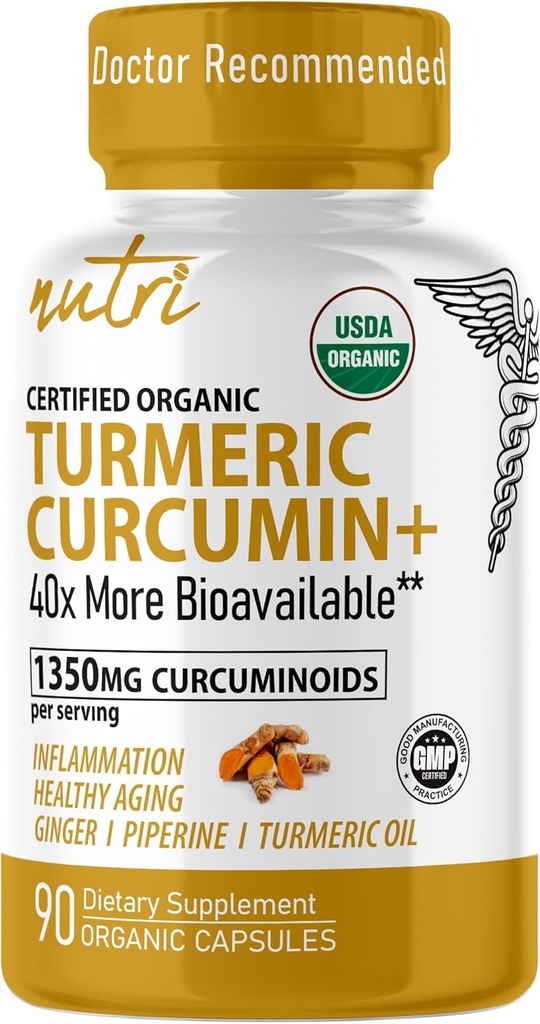 Nature's Fusions Nutri Organic Turmeric Supplement 1425 mg - 40x More Bio available - 95 Curcuminoids - Turmeric Curcumin with Black Pepper, Ginger & Turmeric Oil - Supplement 1425mg - 40x More Bio available - 95 Curcuminoids - Turmeric Curcumin