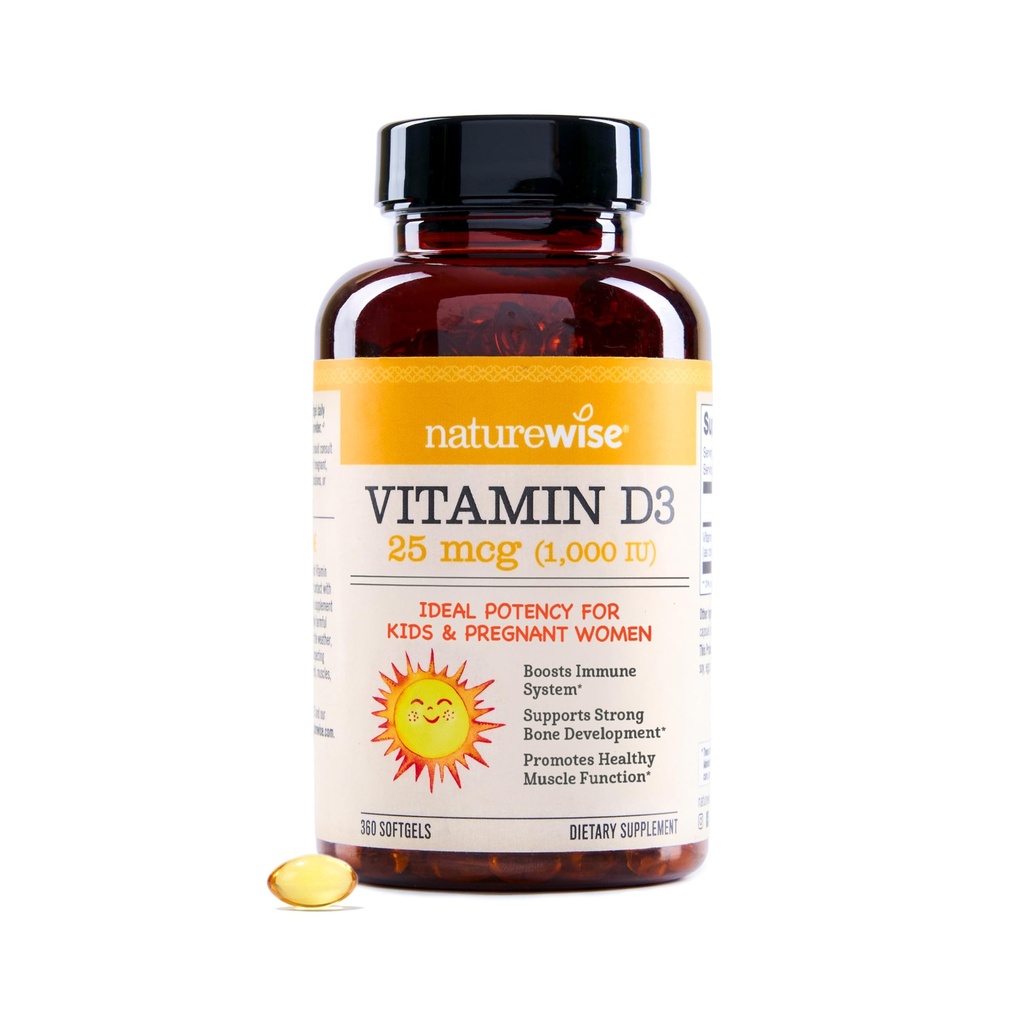 NatureWise Vitamin D3 1000iu (25 mcg) Immune Support, Sağlıklı Kas Fonksiyonu ve Bone Health - Non-GMO, Gluten Free in Organic Extra Virgin Olive Oil, (Mini Softgel), 360 Count