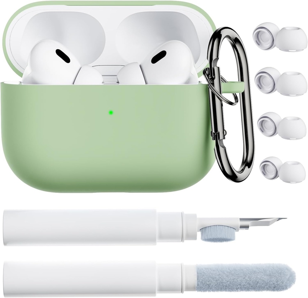 AirPods Pro 2 Case için, AirPods Pro 1st/2nd Generation ile uyumlu, Yumuşak Silikon Kapak Daha Temiz Kit, Eartips Protector & Omegle-Pistachio
