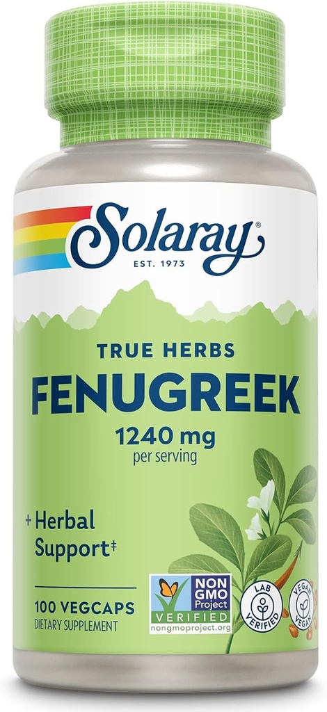 SOLARAY Fenugreek Tohum 1240 mg, Sağlıklı Digestion Desteği ve Daha Fazlası, Vegan ve Lab Kalite, 50 Hizmet, 100 VegCaps