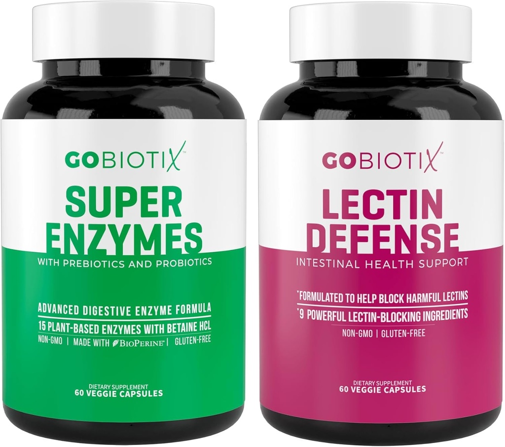GOBIOTIX Super Enzymes Supplement - Prebiyotikler ve Kadınlar ve Erkekler için Probiyotikler ile Enzymes - Destekler Gut Health, Gluten Digestion, Lactose Abxia, Plant Based Diyetary Pills