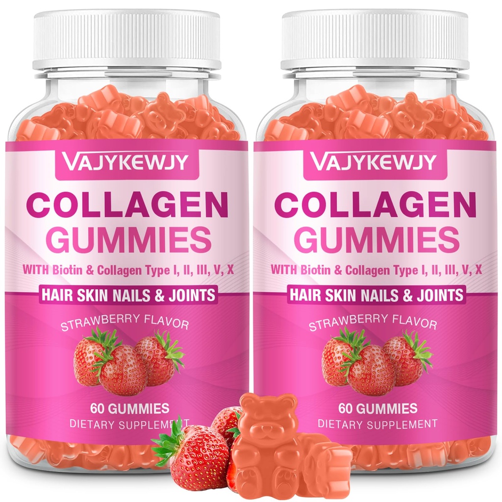 2-πακέτο κολλαγόνο Gummies για γυναίκες & άνδρες - με βιοτίνη, βιταμίνη C, & ψευδάργυρο για την ακτινοβολία του δέρματος, την ανάπτυξη των μαλλιών, ισχυρά νύχια, & κοινή υποστήριξη, 120 Count