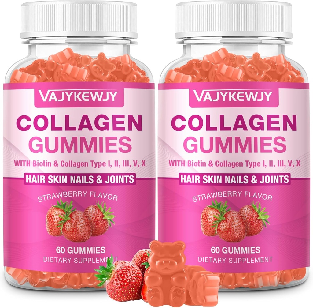 2-Pack Collagen Gummies for Women & Men - With Biotin, Vitamin C, & Çinko for Skin Radiance, Saç Büyüme, Güçlü Nails ve Ortak Destek, 120