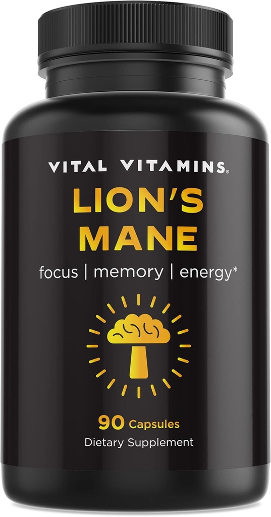 Vitals Vitamins Mane Supplement Capsules - Zihinsel Clarity, Focus ve Memory Support - Nootropic Mushroom Supplement with Turkey Tail and Maitake (90 caps)