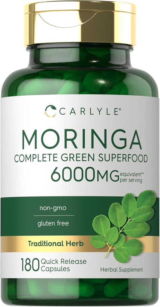Carlyle Moringa Oleifera | 180 Capsules | Non-GMO ve Gluten Free Supplement | Tamam Green Superfood | Moringa Leaf Toz Toz Toz