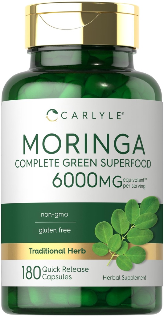 Carlyle Moringa Oleifera | 180 Capsules | Non-GMO ve Gluten Free Supplement | Tamam Green Superfood | Moringa Leaf Toz Toz Toz