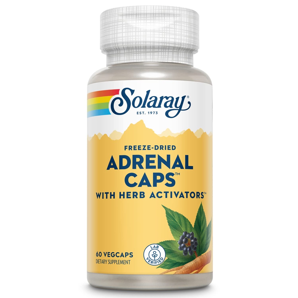 SOLARAY Adrenal Caps, Freeze-Dried - Wellness Support Adrenal Cocktail with Herb Activators Eleuthero, Gotu Kola, Licorice ve Clove - Lab Onaylandı, 60 Günlük Garanti - 30 Hizmet, 60 VegCaps