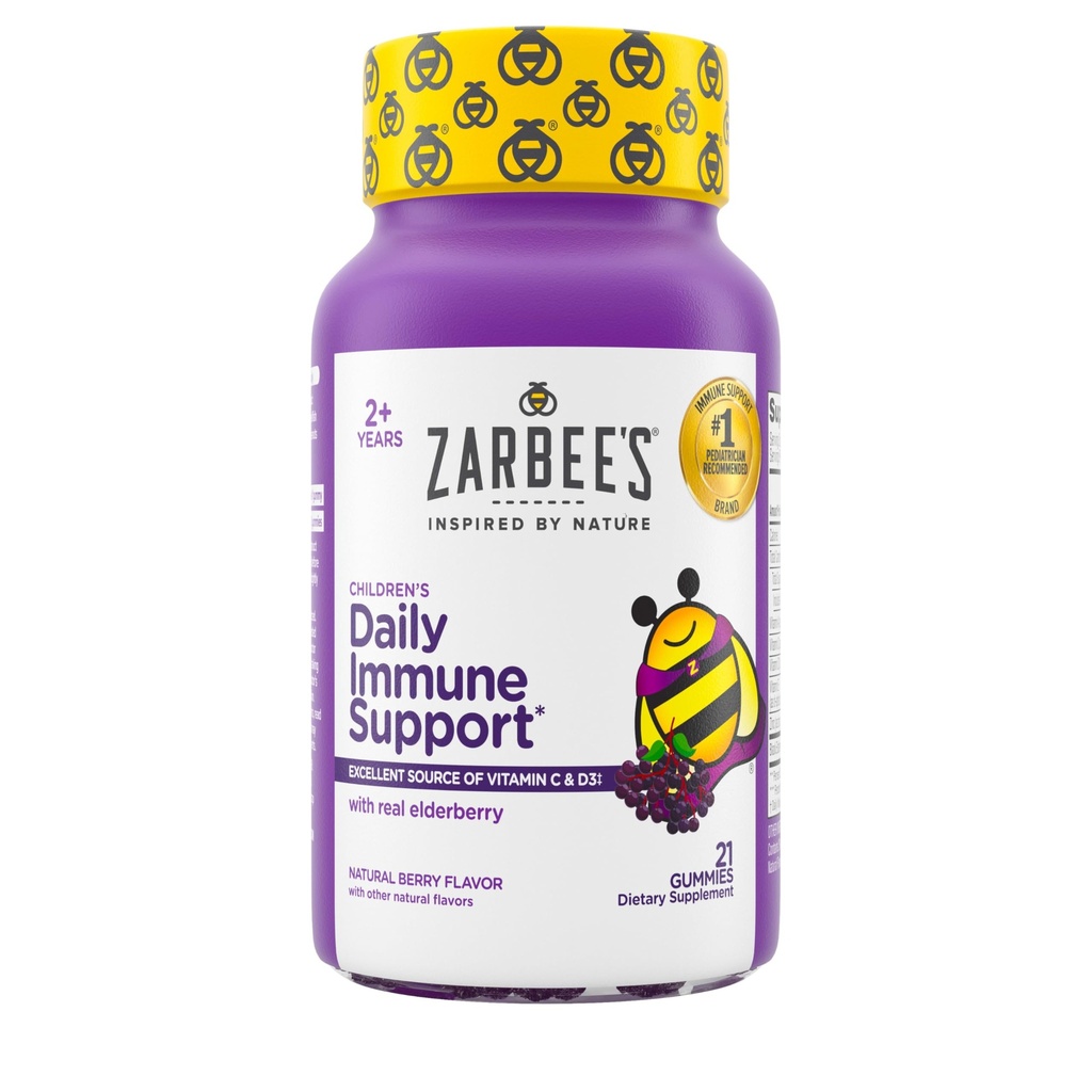 Zarbee's Elder Gummies for Kids with Vitamin C; çinko & Elderberry; Günlük Çocuklar Immune Support Vitamins Gummy for Children Ages 2 and Up; Natural Berry Flavor; 21 Count;